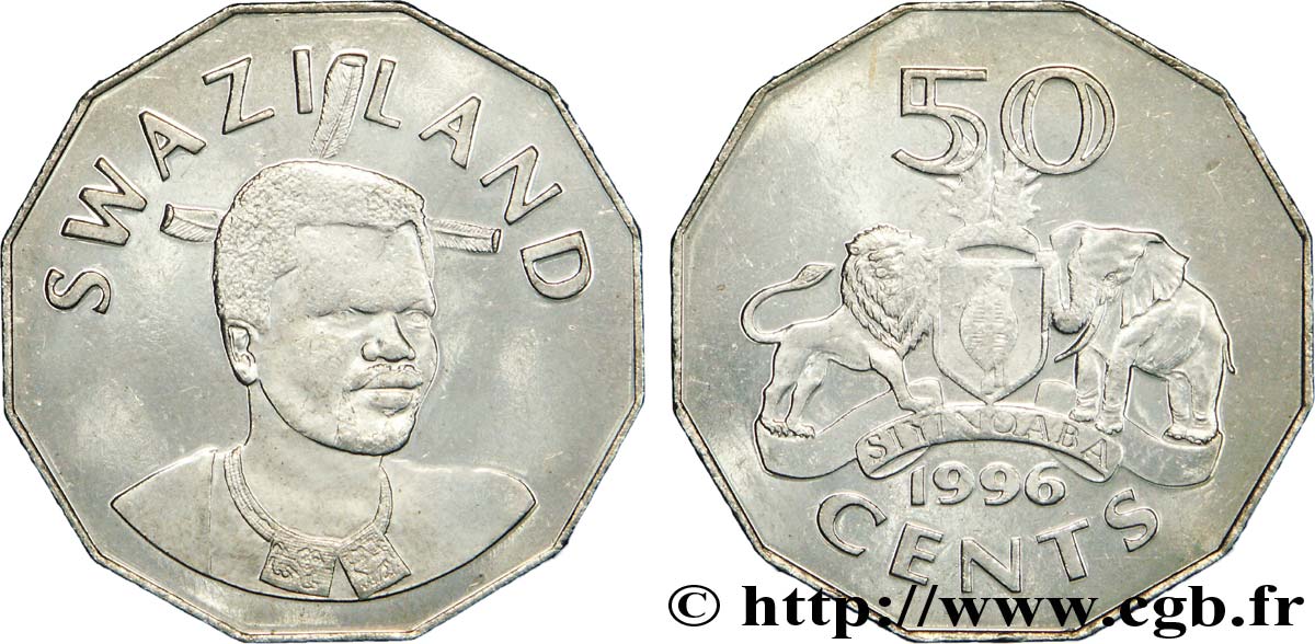 SWASILAND 50 Cents Roi Msawati III / emblème national 1996  fST 