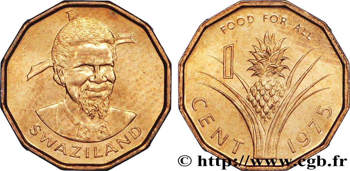 SWAZILAND 1 Cent Roi Sobhuza II / arbres 1975  SC 