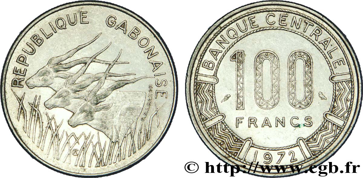 GABUN 100 Francs antilopes 1972 Paris VZ 