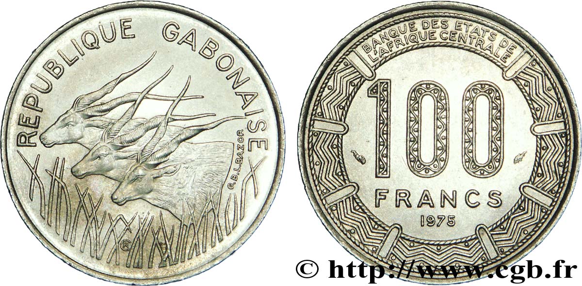 GABóN 100 Francs antilopes 1975 Paris SC 
