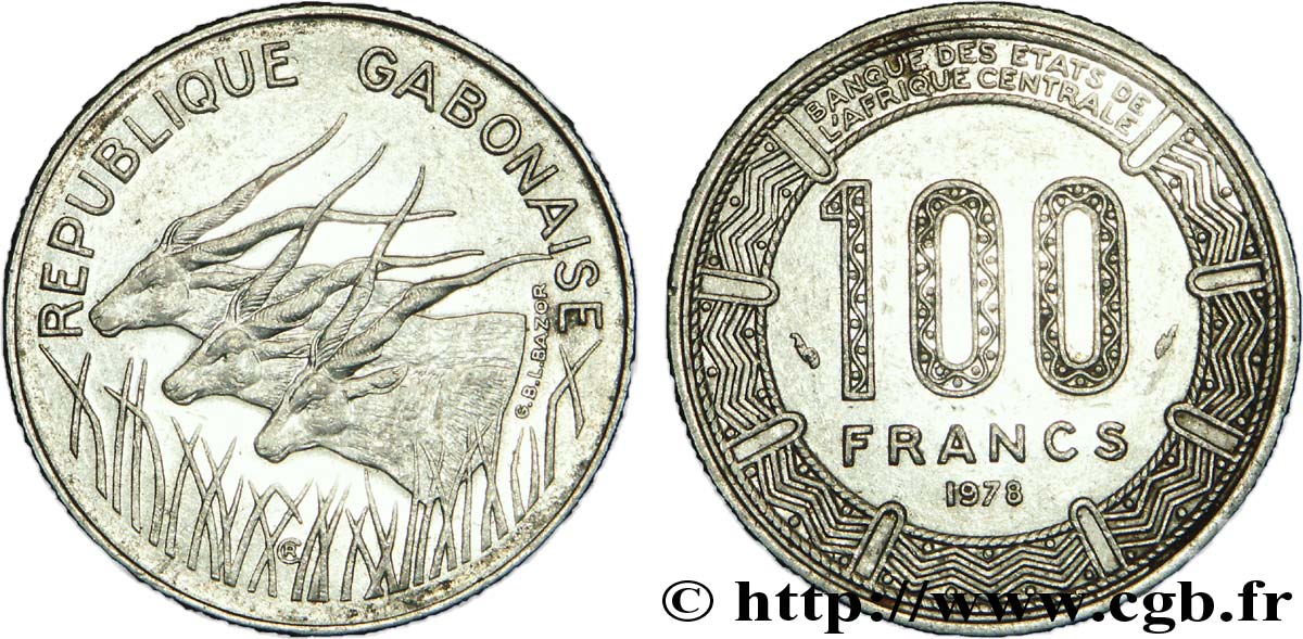 GABóN 100 Francs antilopes 1978 Paris MBC 