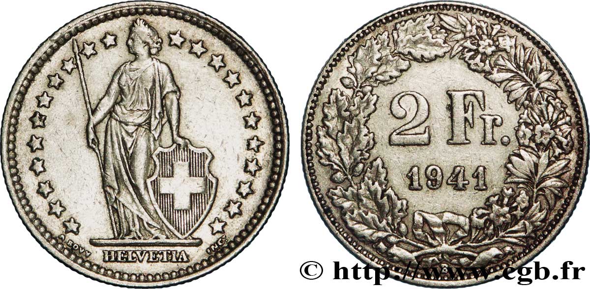 SUISSE 2 Francs Helvetia 1941 Berne - B TTB 
