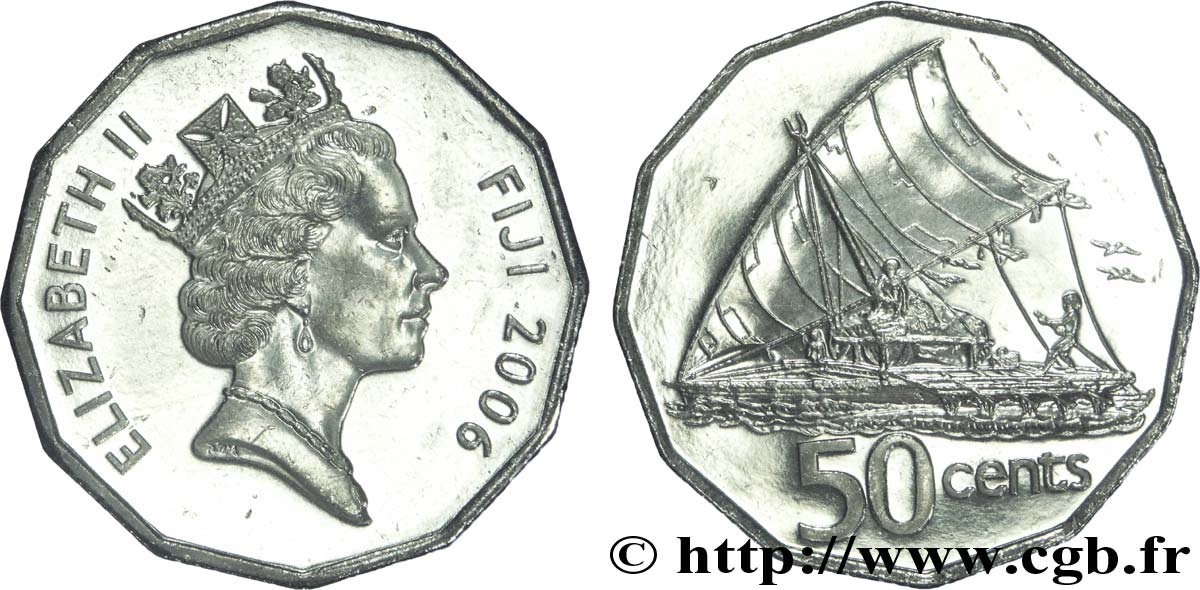 FIDJI 50 Cents Elisabeth II / voilier traditionnel 2006 Royal Mint, Llantrisant SPL 