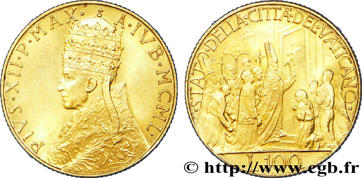 VATICAN AND PAPAL STATES 100 Lire Pie XII  Année jubiliaire 1950 Rome MS 