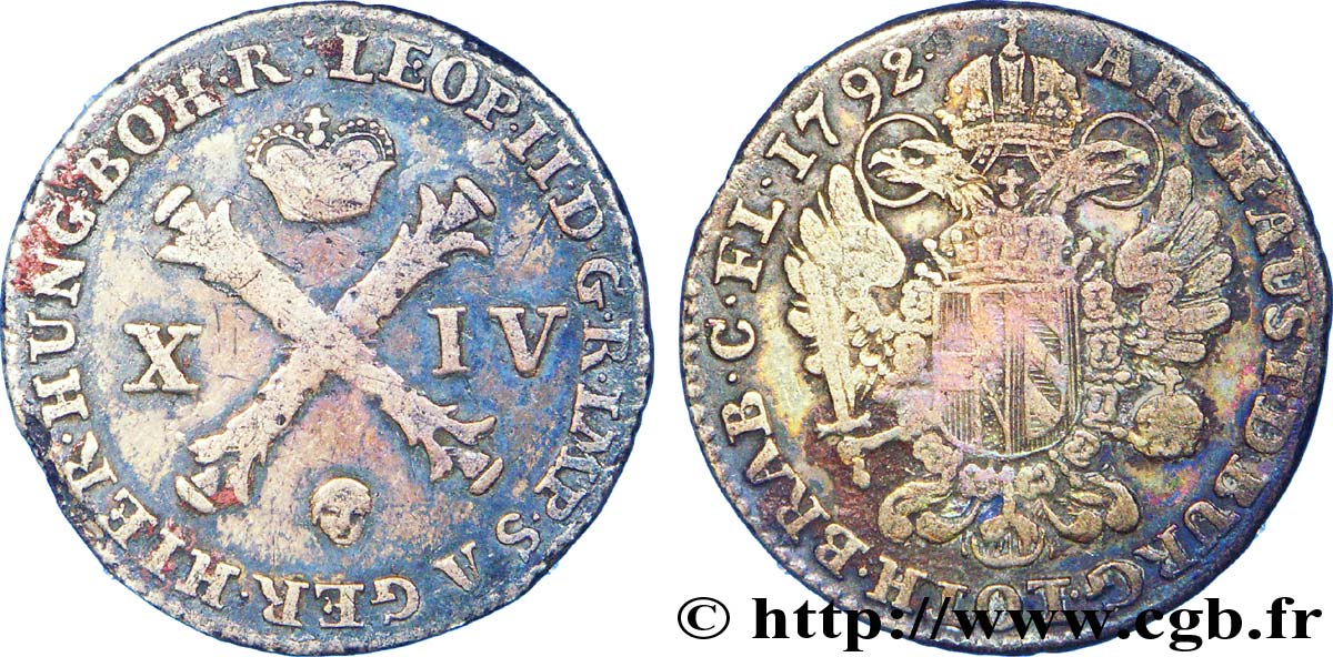 BELGIO - PAESI BASSI AUSTRIACI 14 Liards Pays-Bas Autrichiens frappe au nom de Léopold II / armes 1791 Bruxelles q.BB 