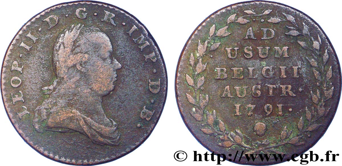 BÉLGICA - PAíSES BAJOS AUSTRíACOS 2 Liards Pays-Bas autrichiens Léopold II 1791 Bruxelles BC 