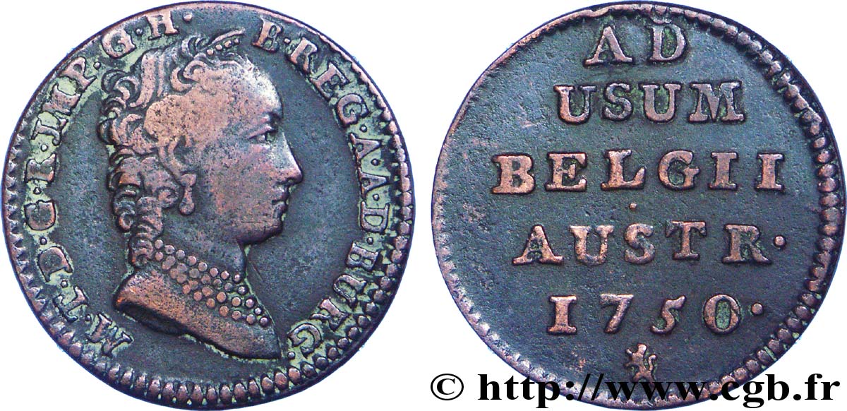 BÉLGICA - PAíSES BAJOS AUSTRíACOS 2 Liards Pays-Bas Autrichiens Marie-Thérèse / armes 1750 Anvers BC+ 