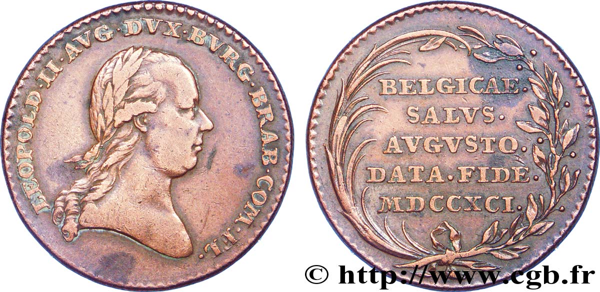 BÉLGICA - PAíSES BAJOS AUSTRíACOS Médaille au module du 2 Liards Léopold II 1791 Bruxelles MBC+ 