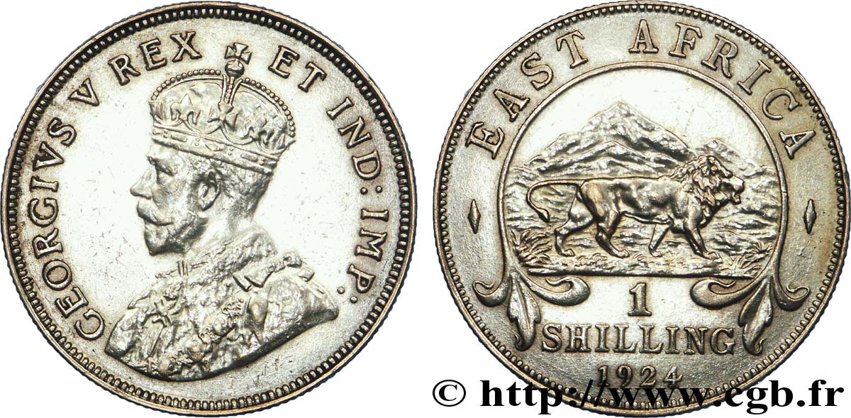 EAST AFRICA 1 Shilling Georges V / lion 1924 British Royal Mint XF 