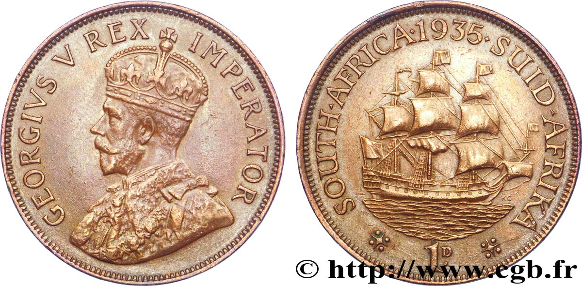 SOUTH AFRICA 1 Penny Georges V / voilier 1935  XF 