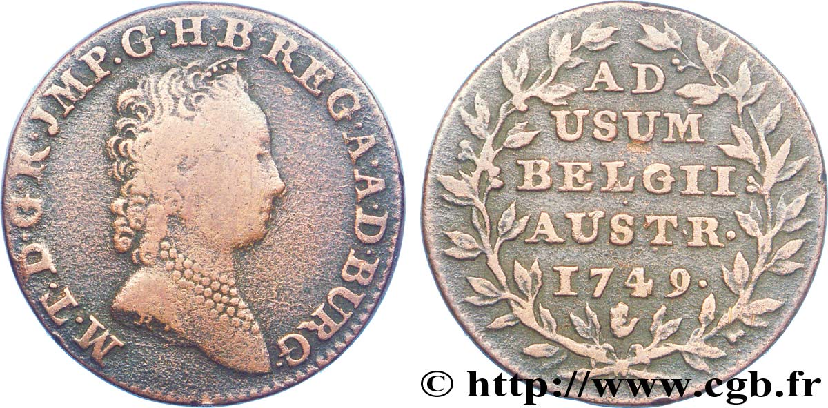 BÉLGICA - PAíSES BAJOS AUSTRíACOS 2 Liards Pays-Bas Autrichiens Marie-Thérèse / armes 1749 Anvers BC 