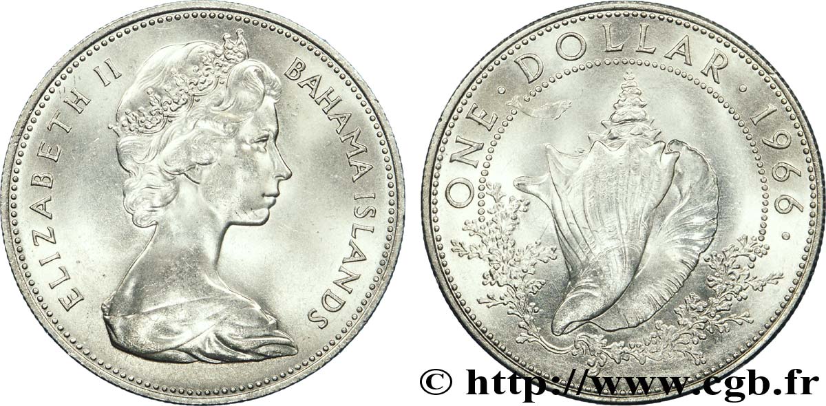 BAHAMAS 1 Dollar Elisabeth II / conche 1966  VZ 