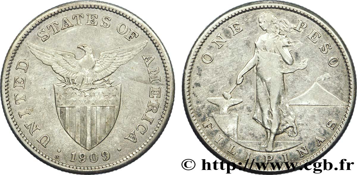 FILIPINAS 1 Peso - Administration Américaine 1909 San Francisco - S BC+ 