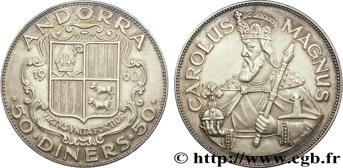 ANDORRA (PRINCIPALITY) 50 Diners armes / Charlemagne 1960  MS 
