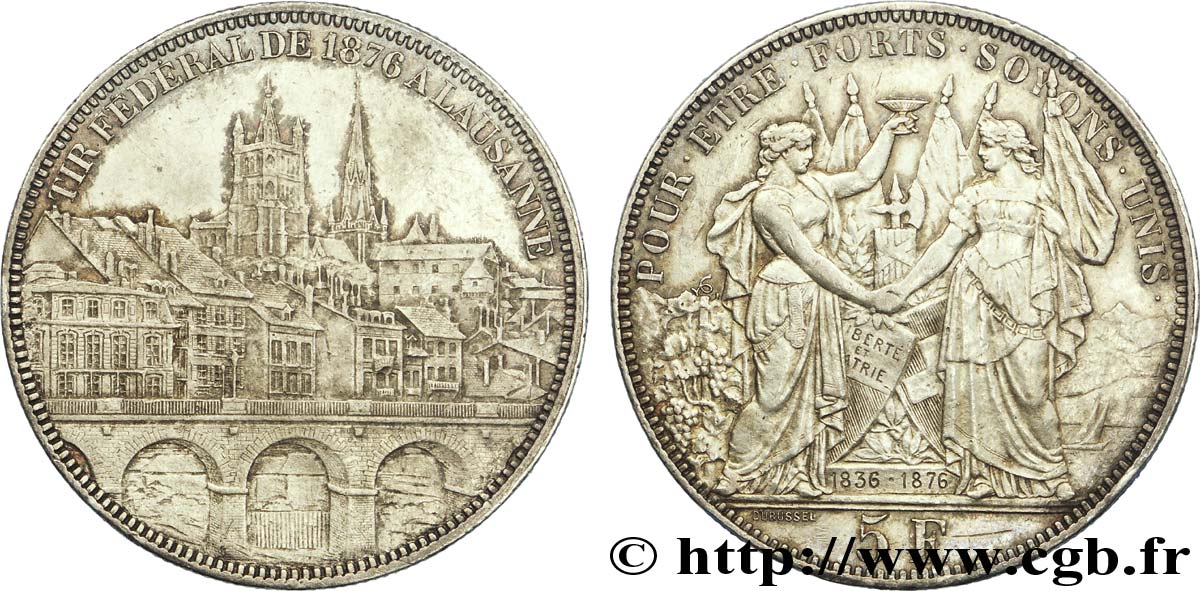 SUIZA 5 Francs, monnaie de Tir, Lausanne 1876  EBC 