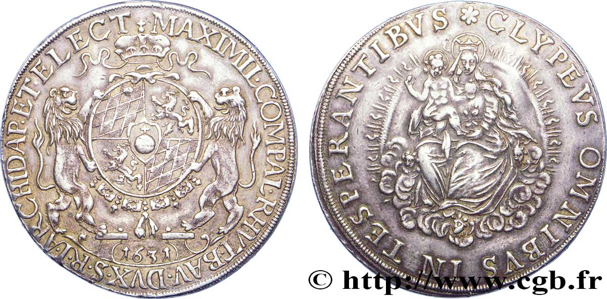 GERMANY - BAVARIA 1 Thaler au nom de Maxililien Ier de Bavière écu couronné / Madone 1631  AU 