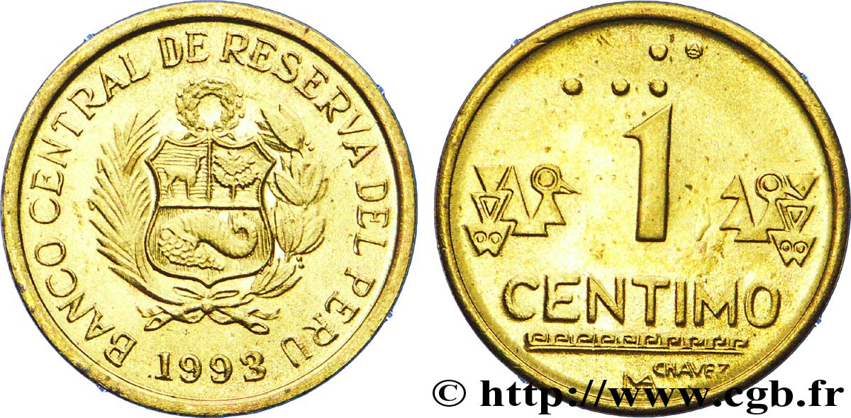PERU 1 Centimo emblème 1993  MS 