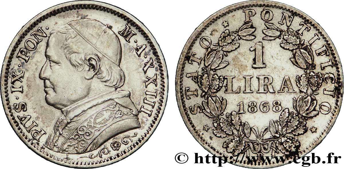 VATICAN AND PAPAL STATES 1 Lire Pie IX an XXIII 1868 Rome AU 