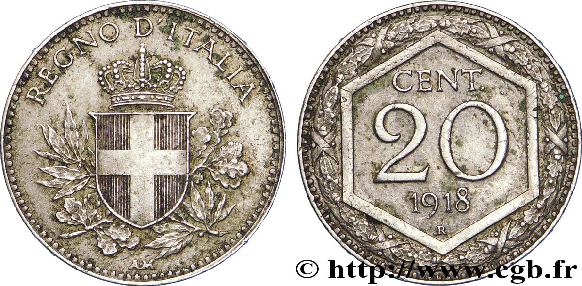 ITALIA 20 Centesimi écu 1918 Rome - R BB 