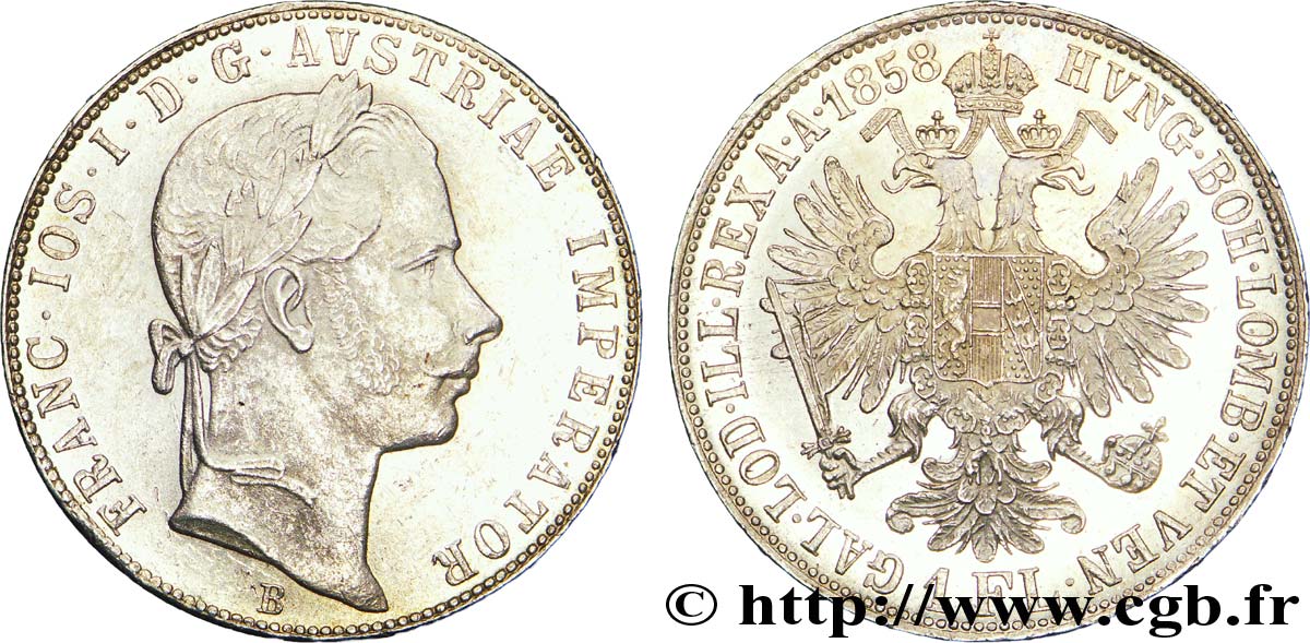 AUSTRIA 1 Florin François-Joseph Ier tête laurée / aigle bicéphale 1858 Kremnitz - B SPL 