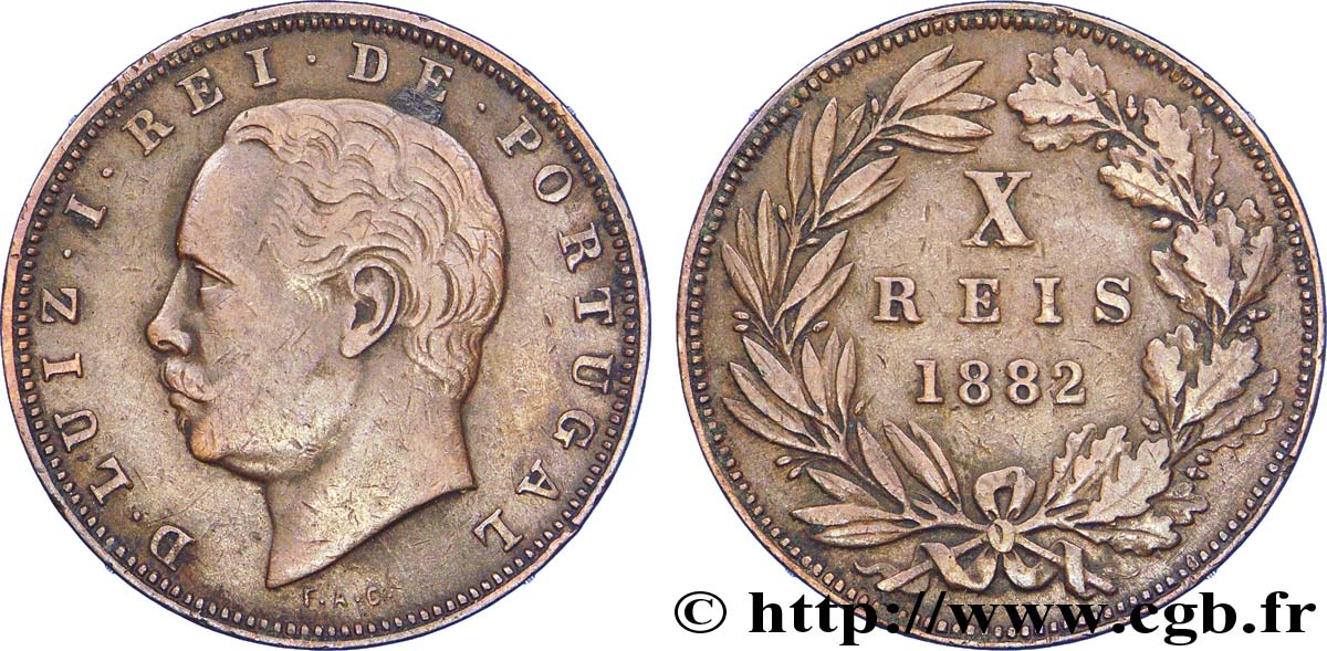 PORTUGAL 10 Réis Louis Ier (Luis) 1882  EBC 