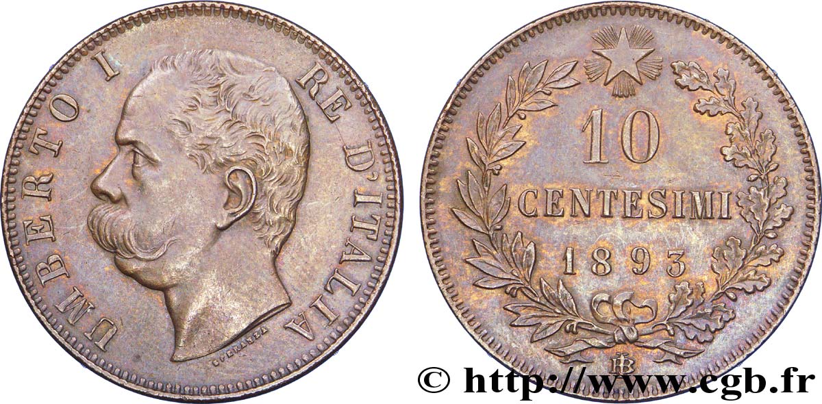 ITALY 10 Centesimi Humbert Ier 1893 Birmingham AU 