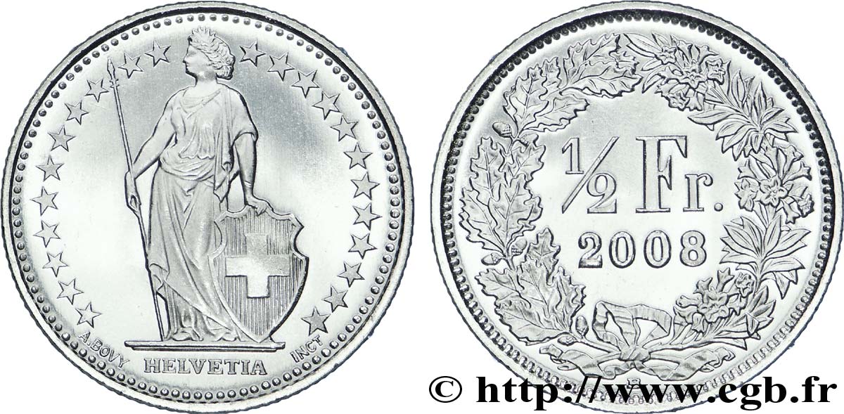SWITZERLAND 1/2 Franc Helvetia 2008 Berne MS 