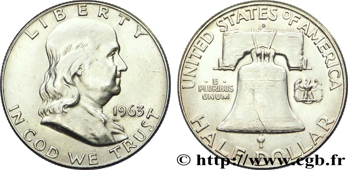 ÉTATS-UNIS D&nbsp;AMÉRIQUE 1/2 Dollar Benjamin Franklin 1963 Denver SUP 