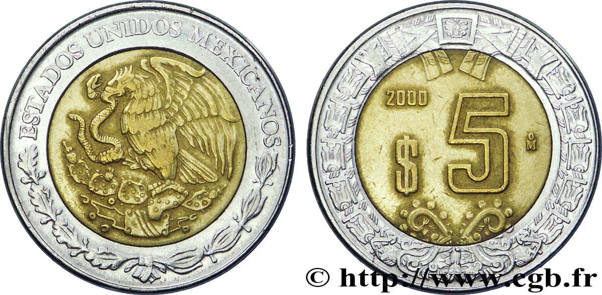 MEXICO 5 Pesos aigle 2000 Mexico XF 