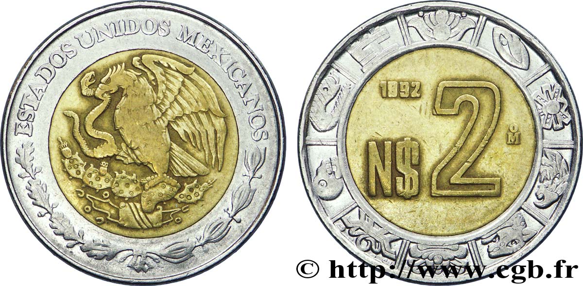 MÉXICO 2 Nuevos Pesos aigle 1992 Mexico MBC+ 