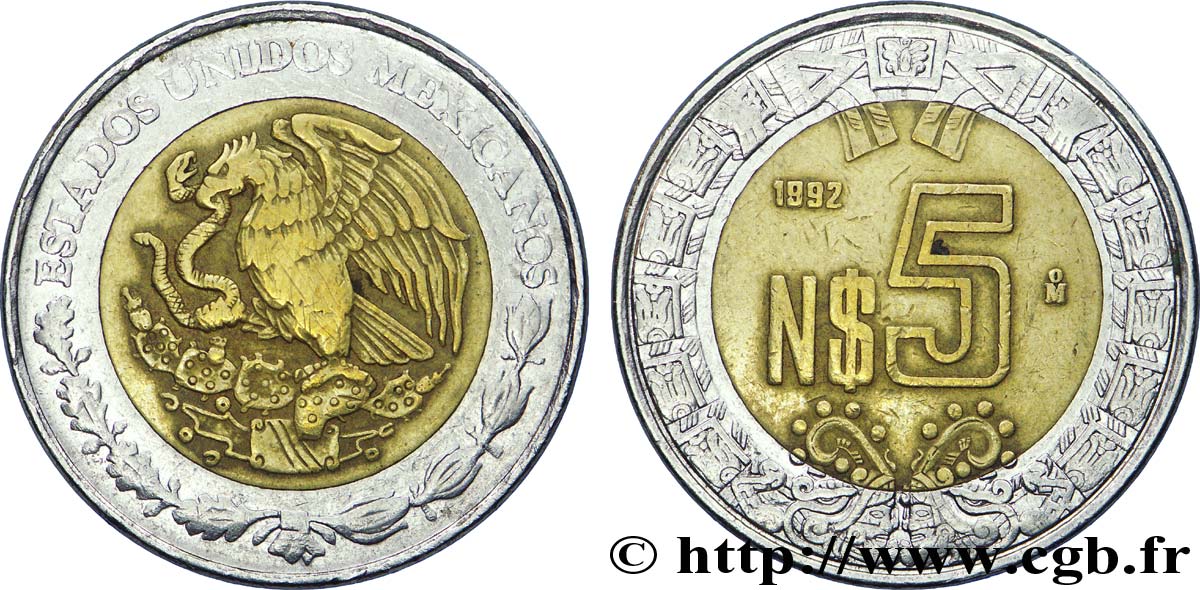 MEXIKO 5 Nuevos Pesos aigle 1992 Mexico fVZ 