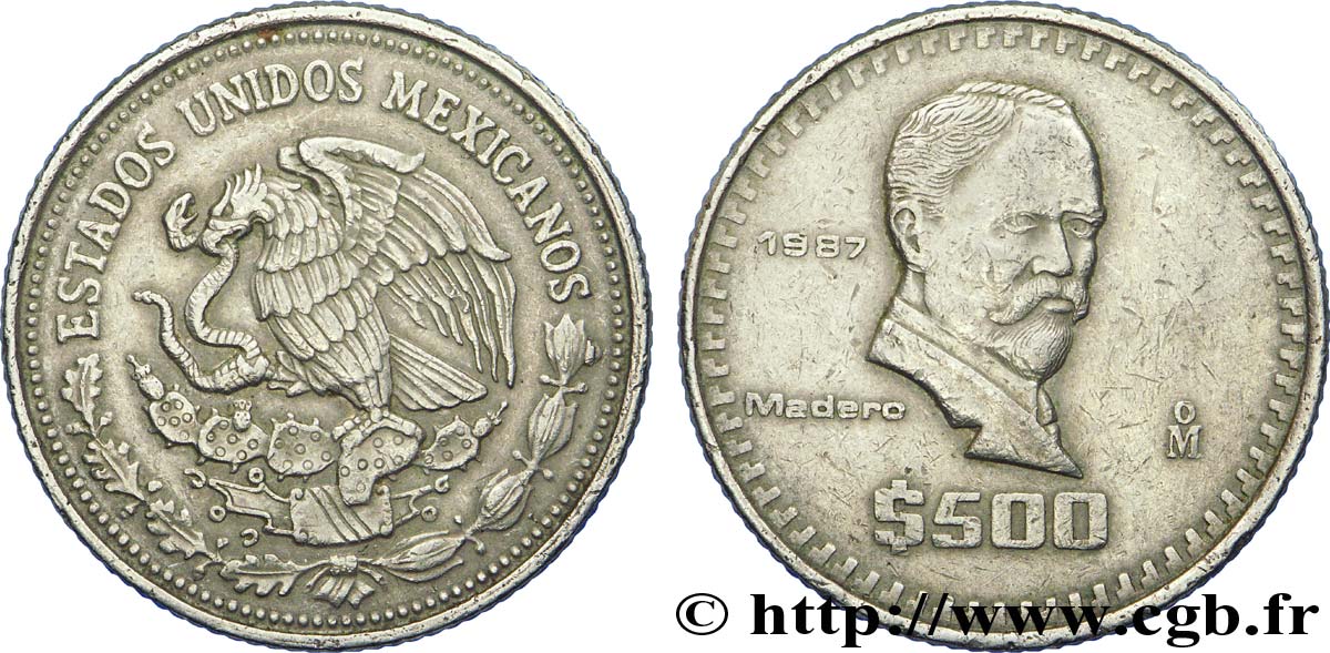 MEXICO 500 Pesos Francisco Madero 1987 Mexico XF 