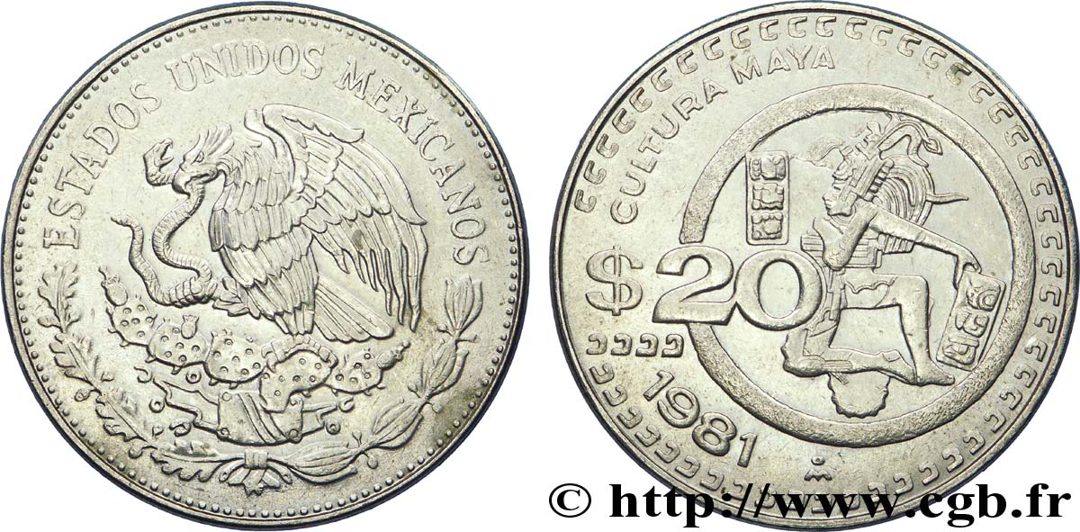 MEXIKO 20 Pesos aigle / culture Maya 1981 Mexico VZ 