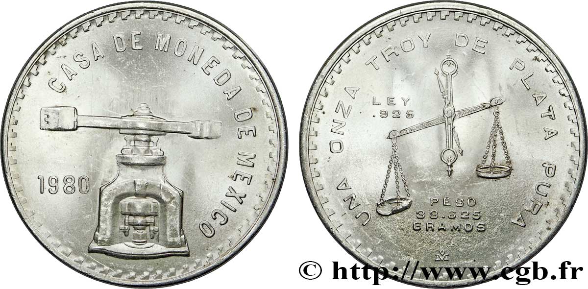 MEXICO 1 Onza (Once) presse monétaire / balance 1980 Mexico AU 