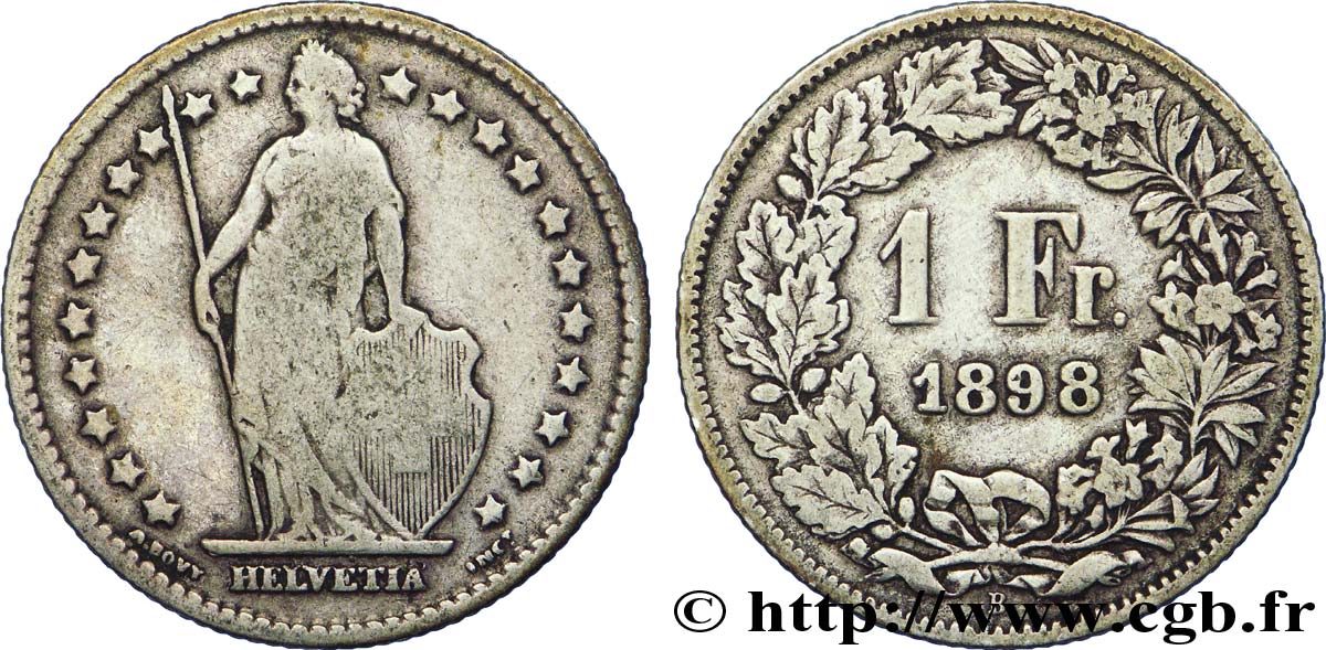 SVIZZERA  1 Franc Helvetia 1898 Paris - A q.BB 