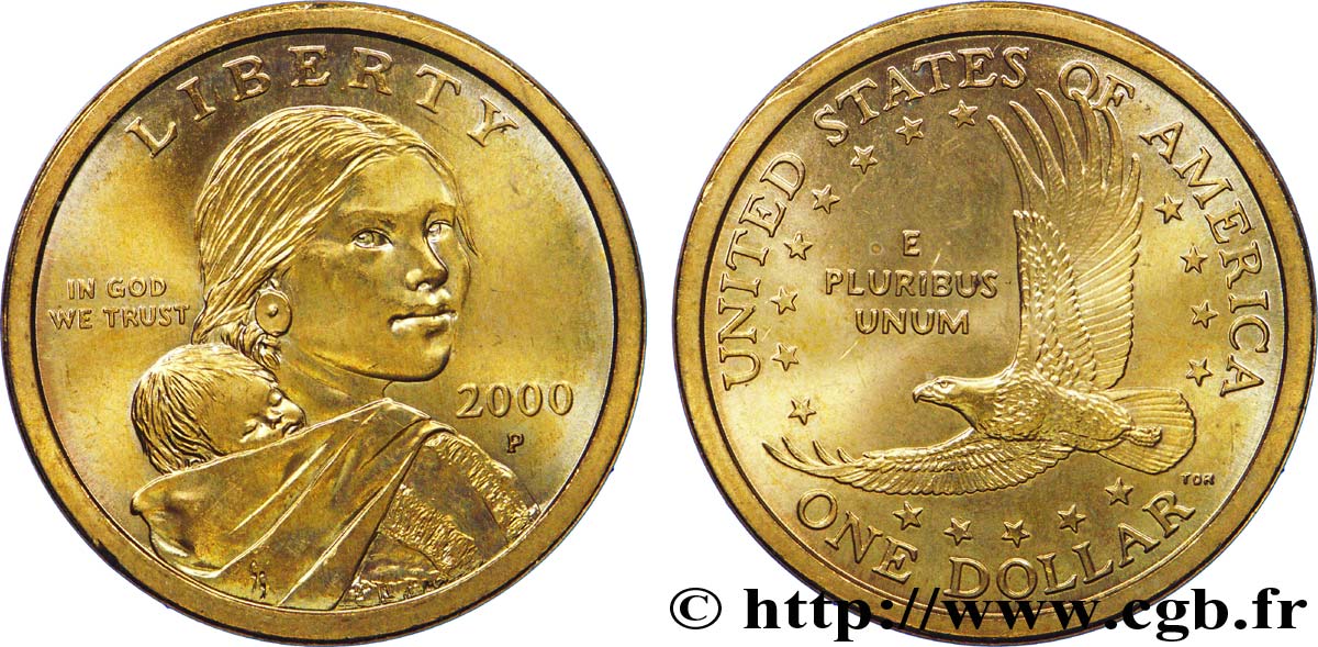 ESTADOS UNIDOS DE AMÉRICA 1 Dollar Sacagawea, la guide indienne Sacagawea portant son enfant / aigle 2000 Philadelphie SC 