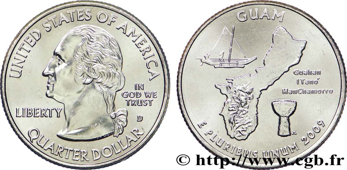 STATI UNITI D AMERICA 1/4 Dollar Guam 2009 Denver MS 