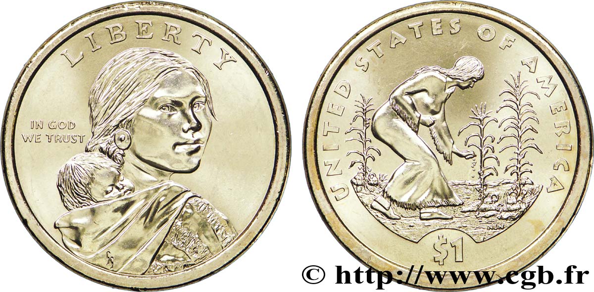 UNITED STATES OF AMERICA 1 Dollar Sacagawea / indienne semant du maïs type tranche B 2009 Philadelphie - P MS 