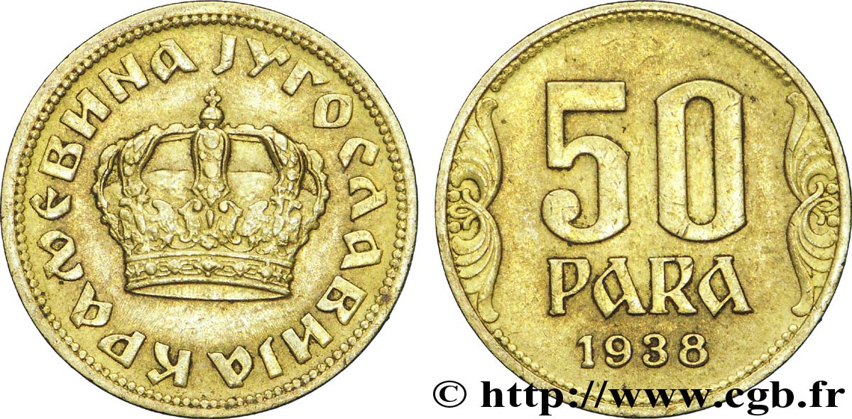 JUGOSLAWIEN 50 Para couronne 1938  VZ 