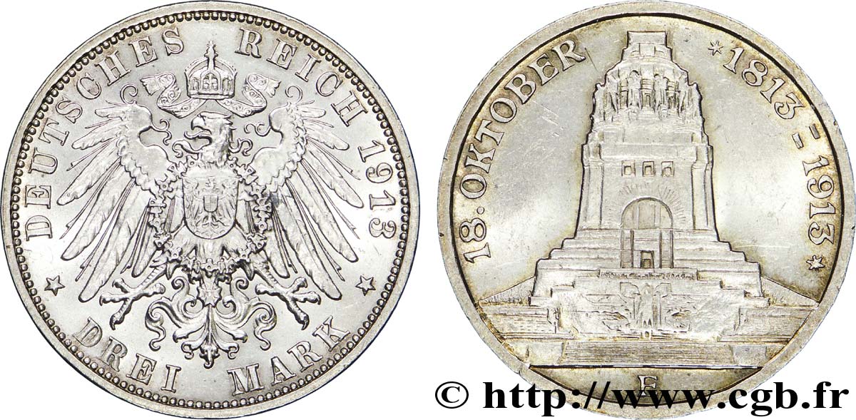 GERMANY - SAXONY 3 Mark ‘Monument de la Bataille des Peuples’  1913 Muldenhütten - E AU 