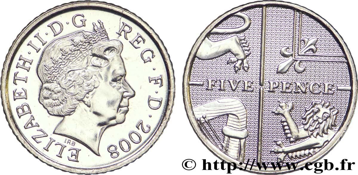 ROYAUME-UNI 5 Pence Elisabeth II 2008  SPL 