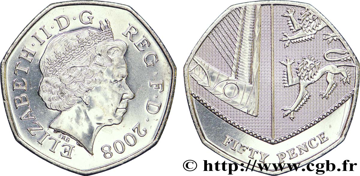 ROYAUME-UNI 50 Pence Elisabeth II 2008  SPL 
