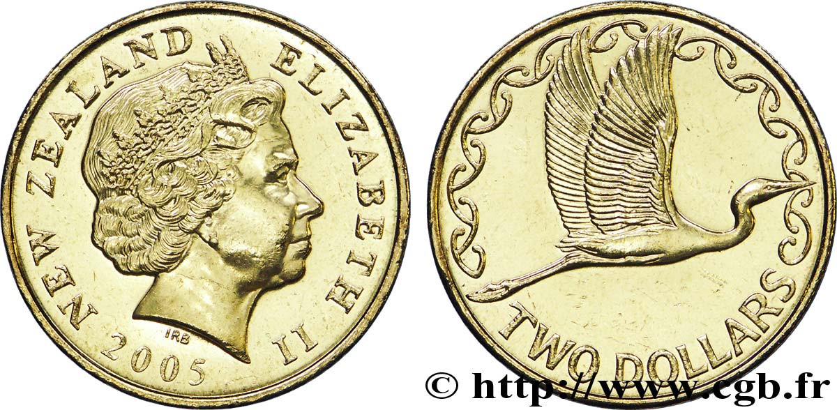 NOUVELLE-ZÉLANDE 2 Dollars Elisabeth II / Kotuku (héron blanc) 2005 Pretoria SPL 