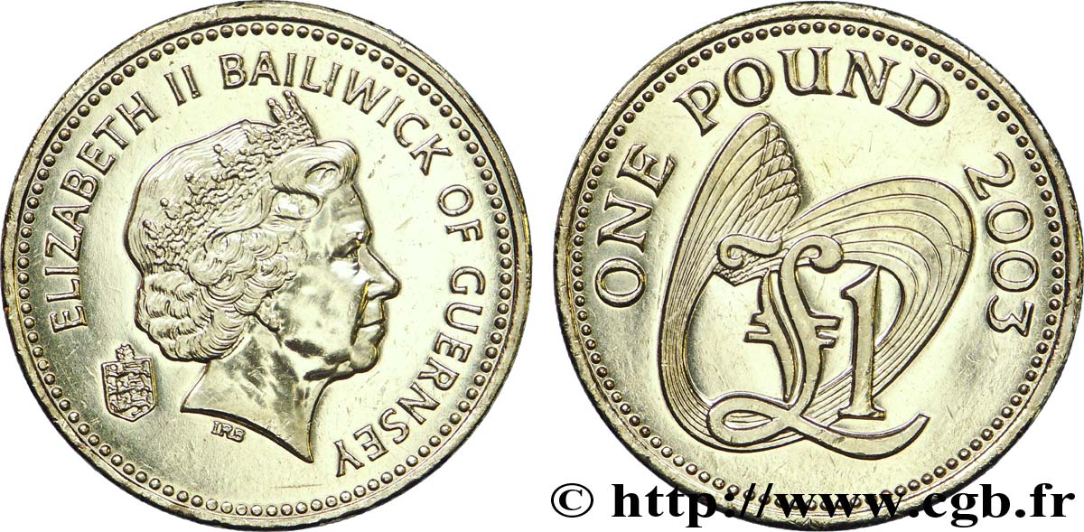 GUERNSEY 1 Pound (Livre) Elisabeth II variété tranche B 2003  MS 