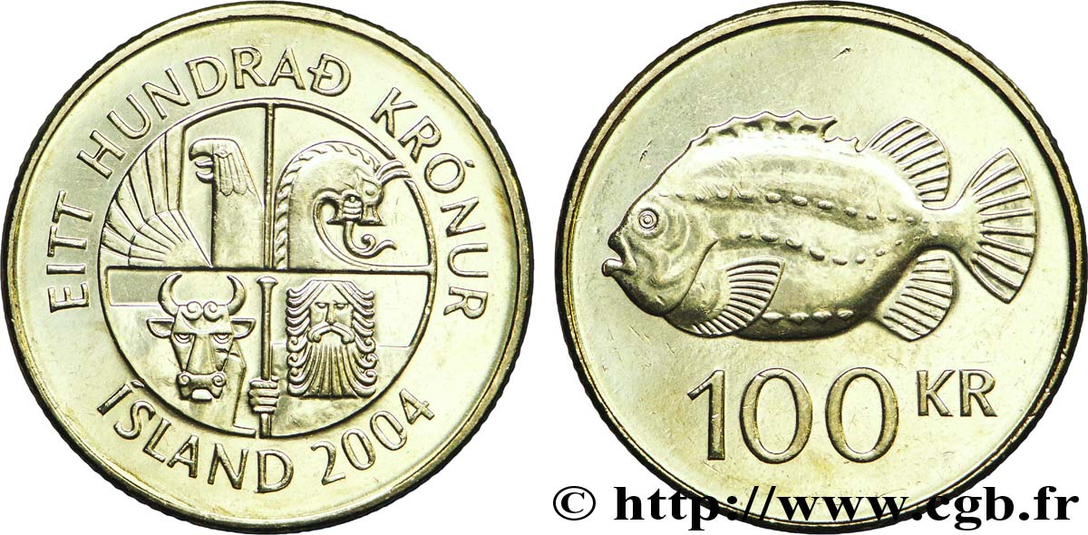 ICELAND 100 Kronur lump (cyclopterus lumpus) 2004  MS 