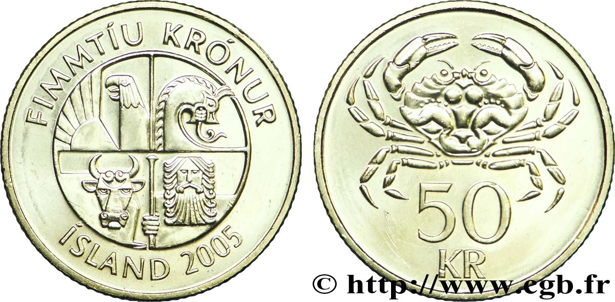 ISLANDA 50 Kronur crabe 2005  MS 