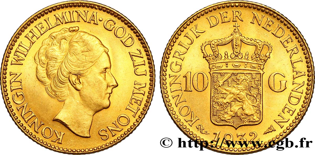 NIEDERLANDE 10 Gulden 4e type Wilhelmina 1932 Utrecht VZ 