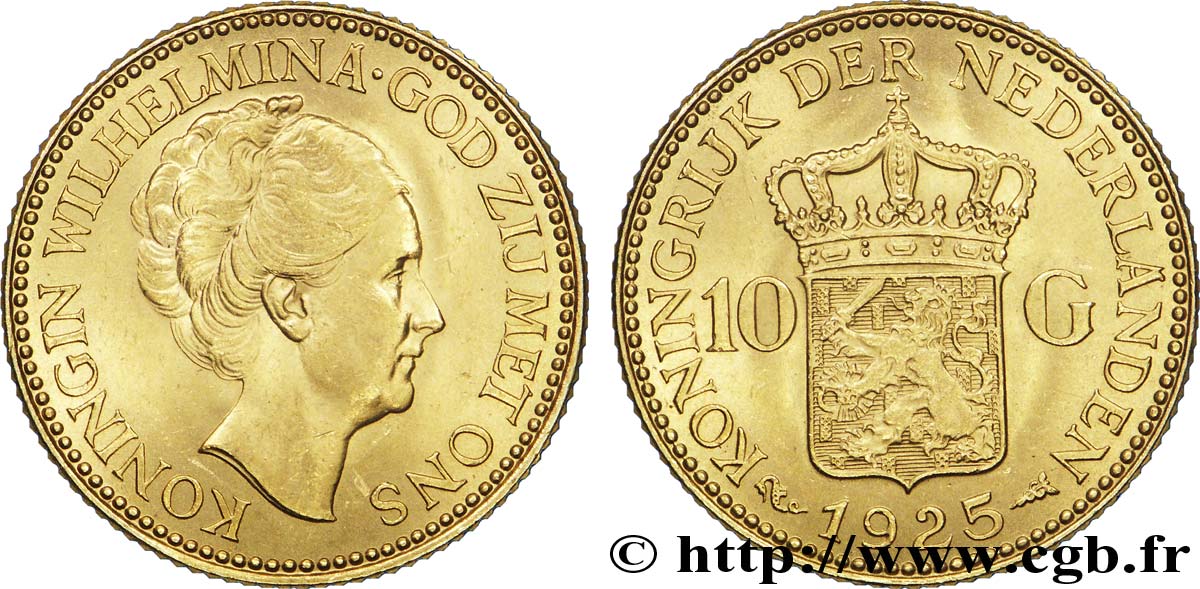 PAYS-BAS - ROYAUME DES PAYS-BAS - WILHELMINE 10 Gulden, 4ème type 1925 Utrecht, caducée, 2.000.000 ex. AU 