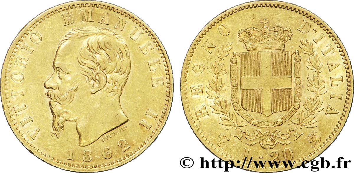 ITALIA 20 Lire Victor Emmanuel II 1862 Turin q.SPL 