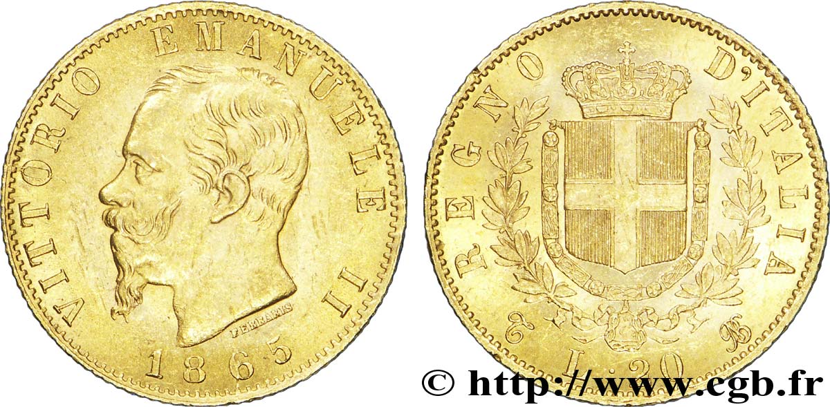 ITALIA - REINO DE ITALIA - VÍCTOR-MANUEL II 20 Lire Victor Emmanuel II  1865 Turin EBC 